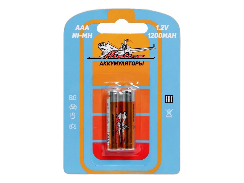 Батарейка ААА HR03 аккумулятор Ni-Mh 1200 mAh, к-т 2шт. (AAA-12-02) AirLine, артикул ААА-12-02 — фото автозапчасти