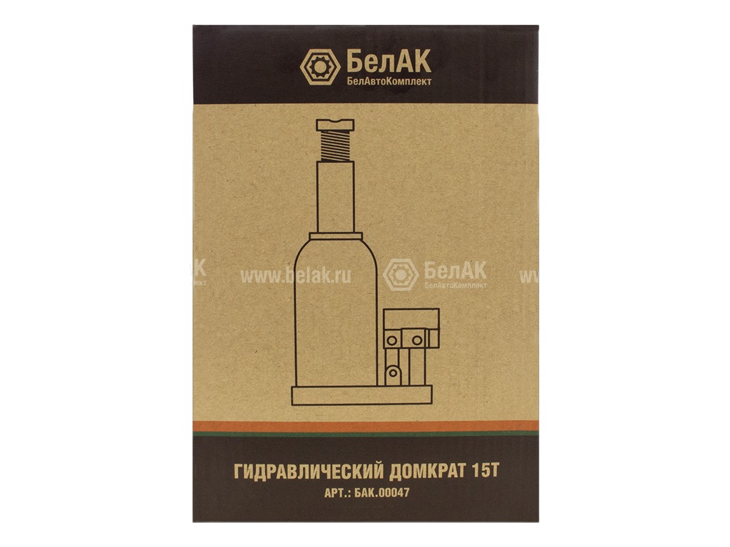 Домкрат гидравлический 15т., 1-но плунжерный, H=200/385мм. БелАК, г. Санкт-Петербург, артикул БАК.00047 — фото автозапчасти