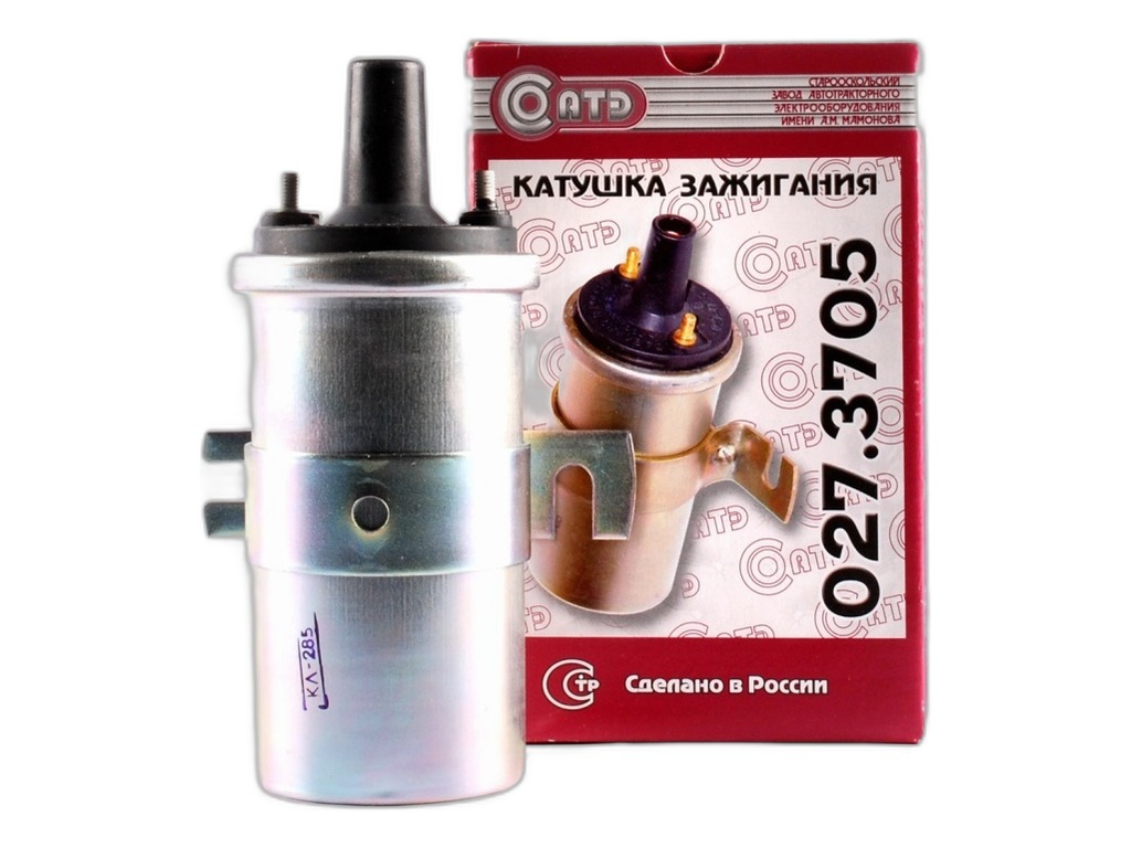 Катушка зажигания ВАЗ 2103-2107, 2108-21099, 2113-2115, 2121, 21213, 2131 Нива, для а/м КАМАЗ 65115, 65116, дв.820.52, 820.60, 820.63, 820.90, 820.93, 260-300 л/с, НЕФАЗ 5257 дв.820.53-260 л/с, газовый на метане, бесконтактное зажигание (45104370500100, 0221 503 001, 0221122334, 0 221 122 334, 2108-3705010, 2108 3705010 04, 2108 3705010 06, 27.3705)