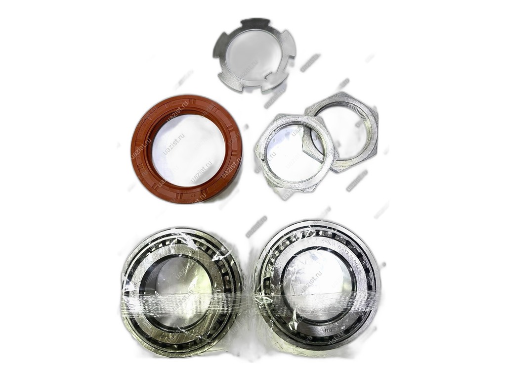 Рем. комплект ступицы переднего/заднего колеса УАЗ 469, 3151, 452, 3741, 3160 Патриот, к-т=подшипник127509А 2шт. + сальник + гайка 2шт. + шайба стопорная 2шт. (17598) ZFauto, артикул 3741-3103007 (7) ZF — фото автозапчасти