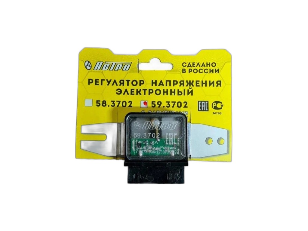Регулятор напряжения генератора ВАЗ 2101-2103, 2106, 2121 Нива, со светодиодом, к генератору серии Г221А, 221-006 (аналог 121.3702-01, 34.3702, РР380, РР362А, РР310Б, -В, РР3507) АСТРО, г. Пенза, артикул 592.3702 — фото автозапчасти