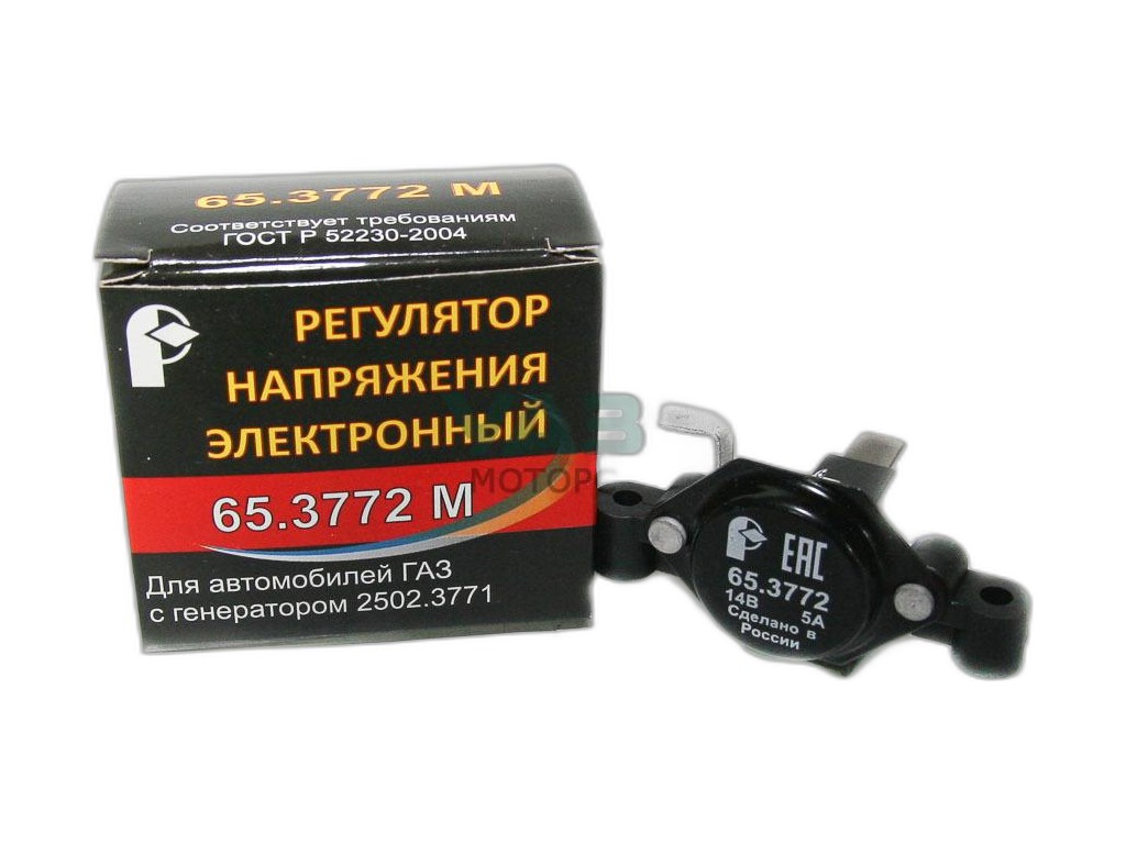 Регулятор напряжения ВАЗ, ГАЗ, УАЗ (генератор ПРАМО) РОМБ, артикул 65.3772М — фото автозапчасти