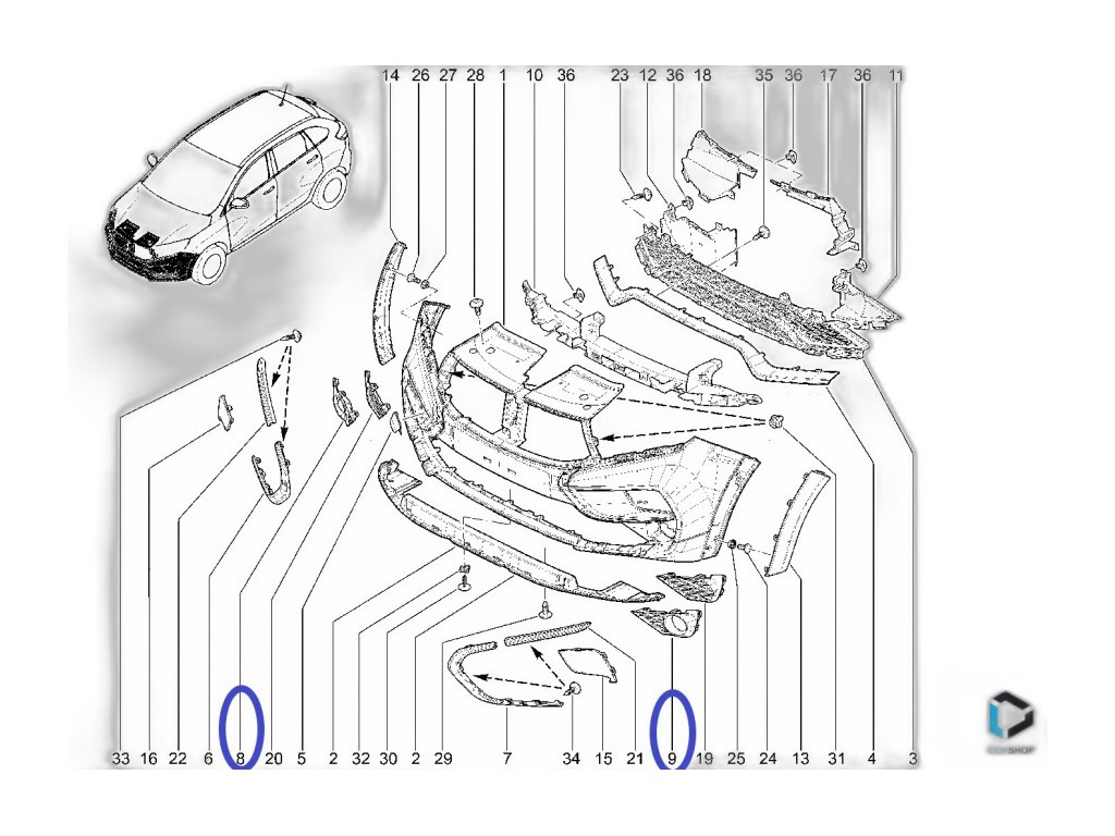 Решетка радиатора LADA X-Ray Cross средняя нижняя, артикул 8450021100 — фото автозапчасти