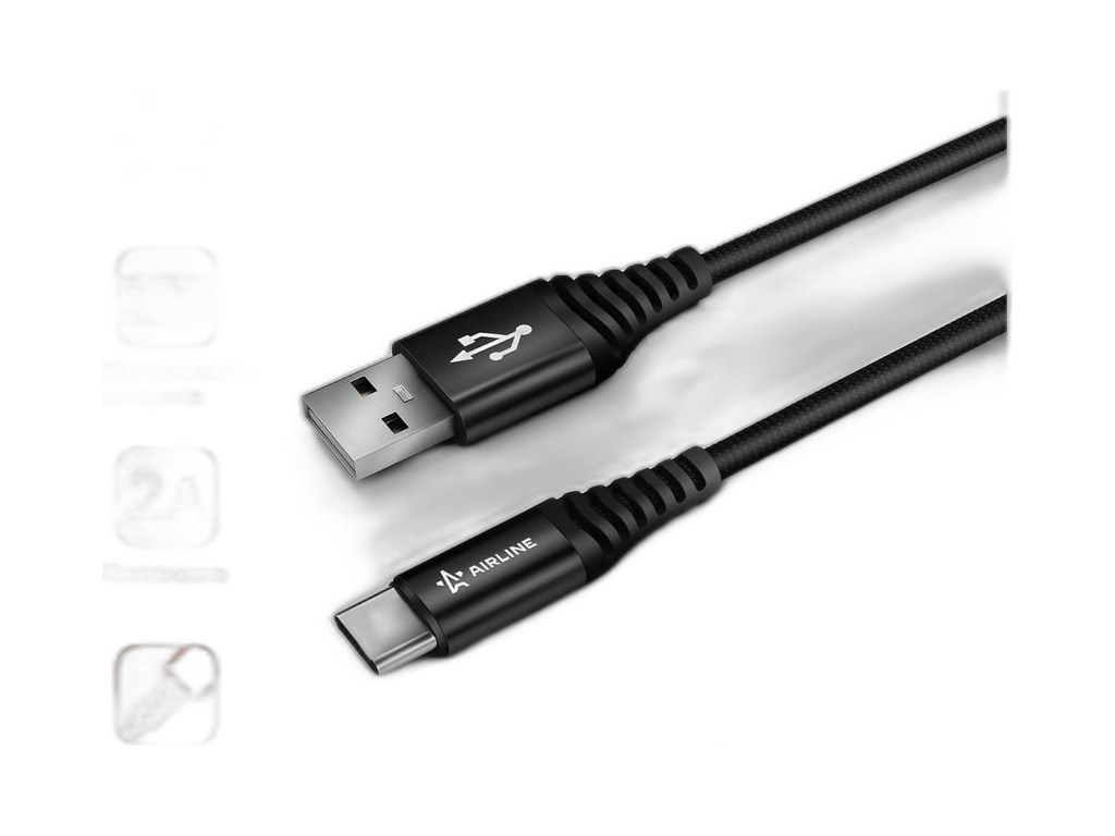 Кабель USB-с разъёмом Type-C, L=1м., 5В, цвет чёрный AIRLINE, артикул ACH-C-25 — фото автозапчасти