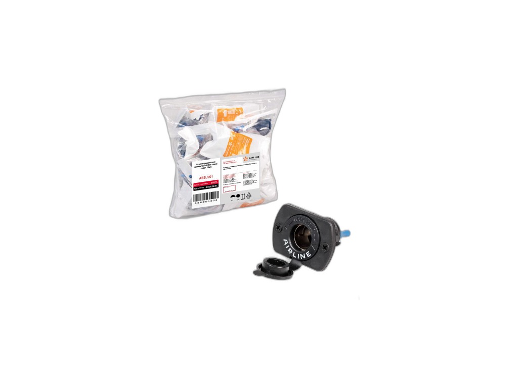 Гнездо прикуривателя 12/24В, встраиваемое, влагозащищённое, пластик, max ток 12В/15А, 24В/10А AIRLINE, артикул AEBJ201 — фото автозапчасти