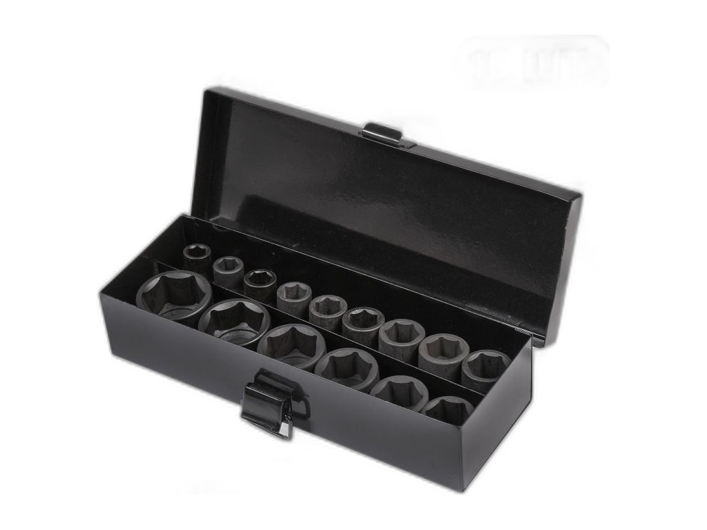 Набор головок ударных 1/2", L=38мм., к-т 15шт. (10, 11, 12, 13, 14, 15, 17, 18, 19, 21, 22, 24, 27, 30, 32мм.), уп. металлический кейс AirLine, артикул ATAS041 — фото автозапчасти