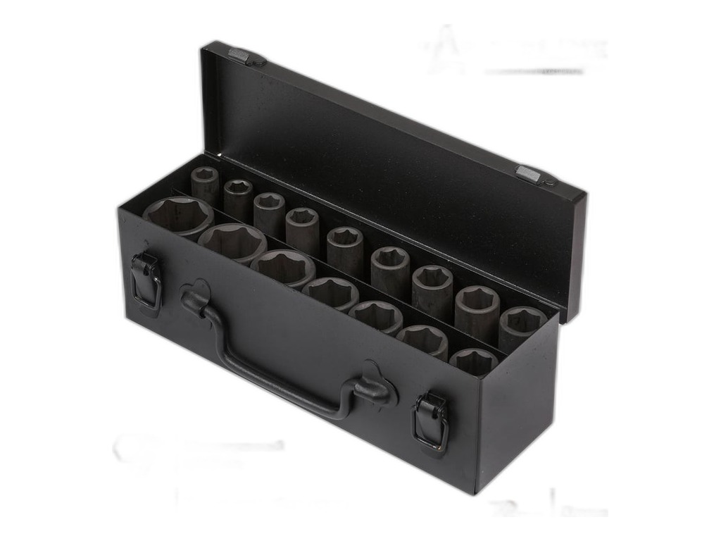 Набор головок ударных 1/2", L=78мм., к-т 16шт. (10, 11, 12, 13, 14, 15, 16, 17, 18, 19, 21, 22, 24, 27, 30, 32мм.), уп. металлический кейс AirLine, артикул ATAS043 — фото автозапчасти