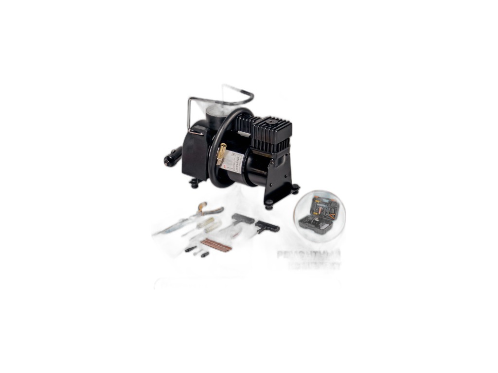 Компрессор металлический 30л/мин., 12В, до 7атм., Р=60Вт, в прикуриватель, уп. кейс+р/к б/к шин+нож (TORNADO S) AIRLINE, артикул CA-020-01 — фото автозапчасти