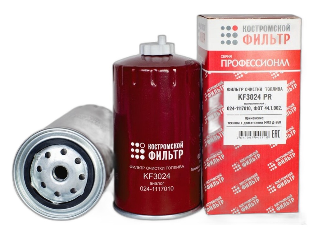 Фильтр очистки топлива ГАЗ 3310 Валдай, 33081, 3309, ПАЗ, ЗИЛ 5301 Бычок, МАЗ 103, 103С, тр. МТЗ 100, 1005, 1025 дв.ММЗ 245, 260, сливная пробка, H=199/D=96/M16х1,5мм., "Профессионал" (024-1117010, WDK 962/16, 962/17, EKO-03.38, 91585,1907460,1931100, 2991585, 99484067, ФОТ44.1.002) КОСТРОМСКОЙ ФИЛЬТР, артикул KF3024 PR — фото автозапчасти