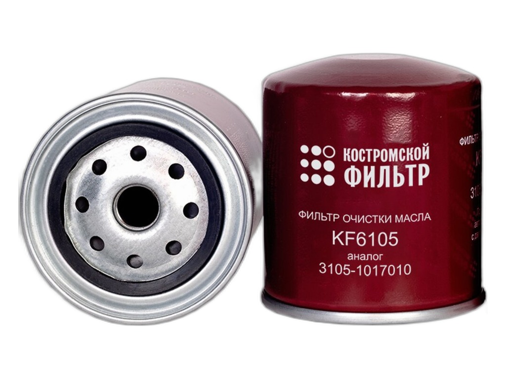Фильтр очистки масла Волга, ГАЗель, Соболь, УАЗ дв.ЗМЗ 406, 405, 409, 4216, тонкой отчистки, с обгонным клапаном, H=116/D=93/3/4-16UNF, "Профессионал" (3105-1017010, 406.1012005-01, 406.1012005-11, 0-451-203-194, KNG-1012005-52, 5003, фсм238М, фсм228М, 9.2,8, ЕКО-028, ЕКО-02.22, ДФM 3706, W9309, SM180, NF-1004-02, NF-1004, KF6105, GB-107, H22W, 1959757С1, 45416136, ФОМ44.3.006) КОСТРОМСКОЙ ФИЛЬТР, артикул KF6105 PR — фото автозапчасти