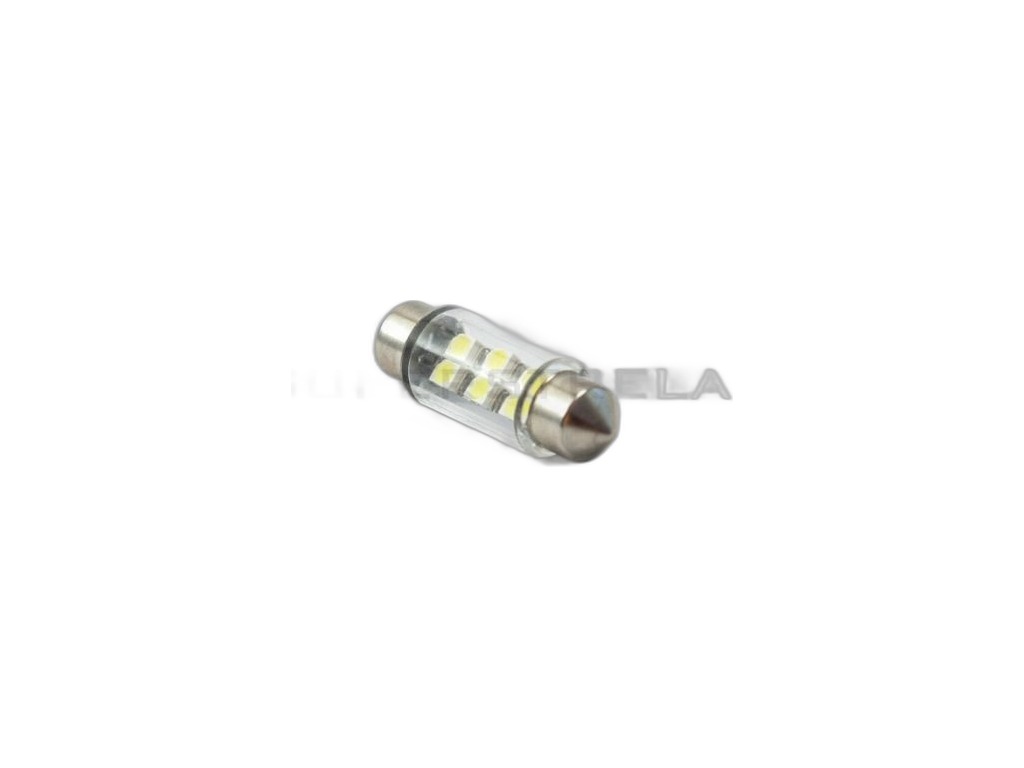 Автолампа диод T11(C5W) 12V 6 SMD диодов c цоколем 39мм. 1-контактная белая, салон, номер (S08201183) Skyway, артикул RS-1263-SJ-6SMD-3528 — фото автозапчасти