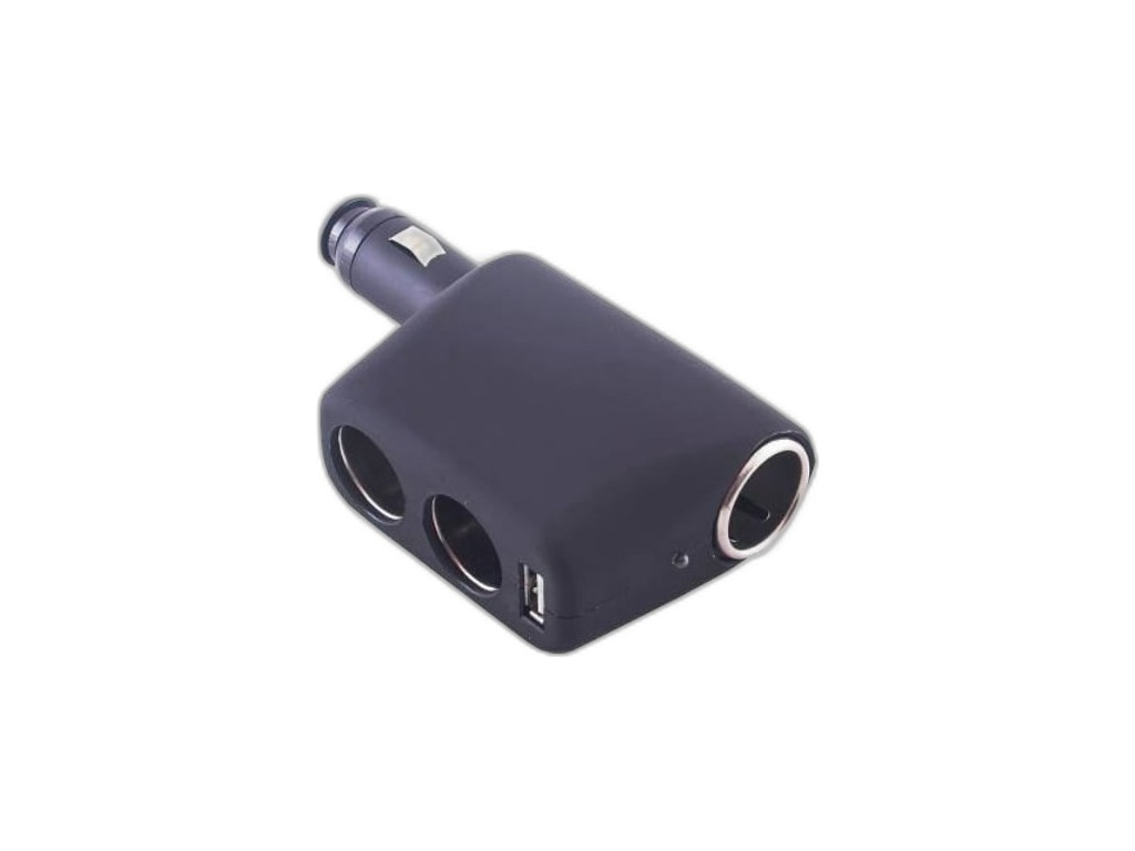 Разветвитель прикуривателя 2 гнезда + USB черный, USB 800mA, предохранитель 10А Skyway, артикул S02301010 — фото автозапчасти