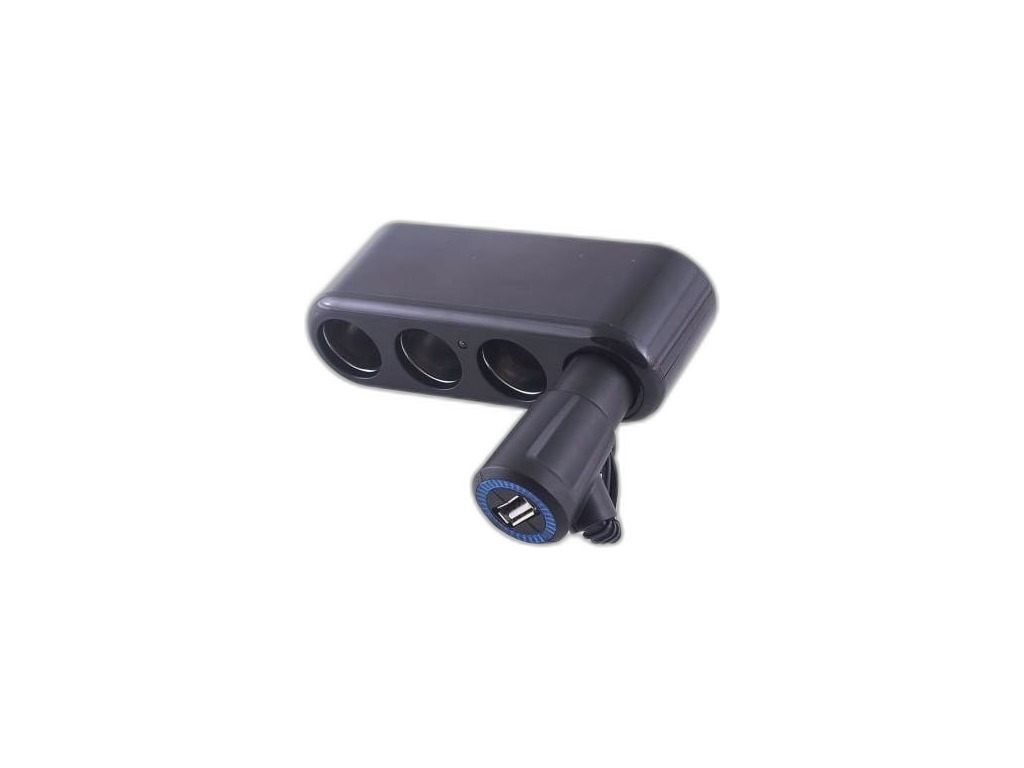 Разветвитель прикуривателя 4 гнезда + USB черный, предохранитель 10А, USB 1A Skyway, артикул S02301015 — фото автозапчасти