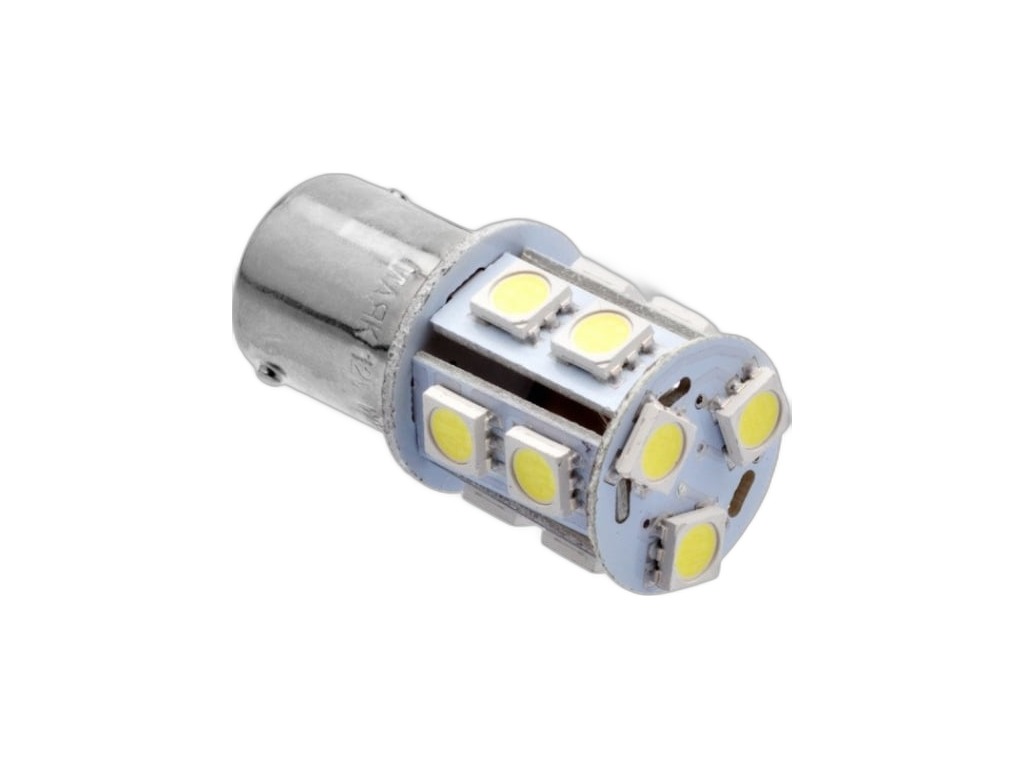 Автолампа диод T20/5(W21/5W) 12V 13 SMD диода без цоколя 2-контактная белая, габариты-стопы min2 Skyway, артикул S7443-13SMD-5050-744 — фото автозапчасти