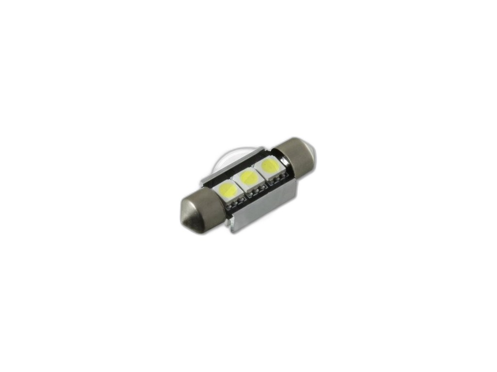 Автолампа диод T11(C5W) 12V 3SMD диодов с цоколем 36мм. 1-контактная белая, салон, номер min2 (S08201169) Skyway, артикул SJTG-3SMD-5050-36MM — фото автозапчасти