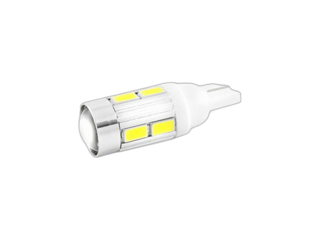 Автолампа диод T10 (W5W) 12V 10SMD диодов 1-контактная без цоколя белая, габариты, номер (S08201106) Skyway, артикул ST10-10SMD-5630 — фото автозапчасти