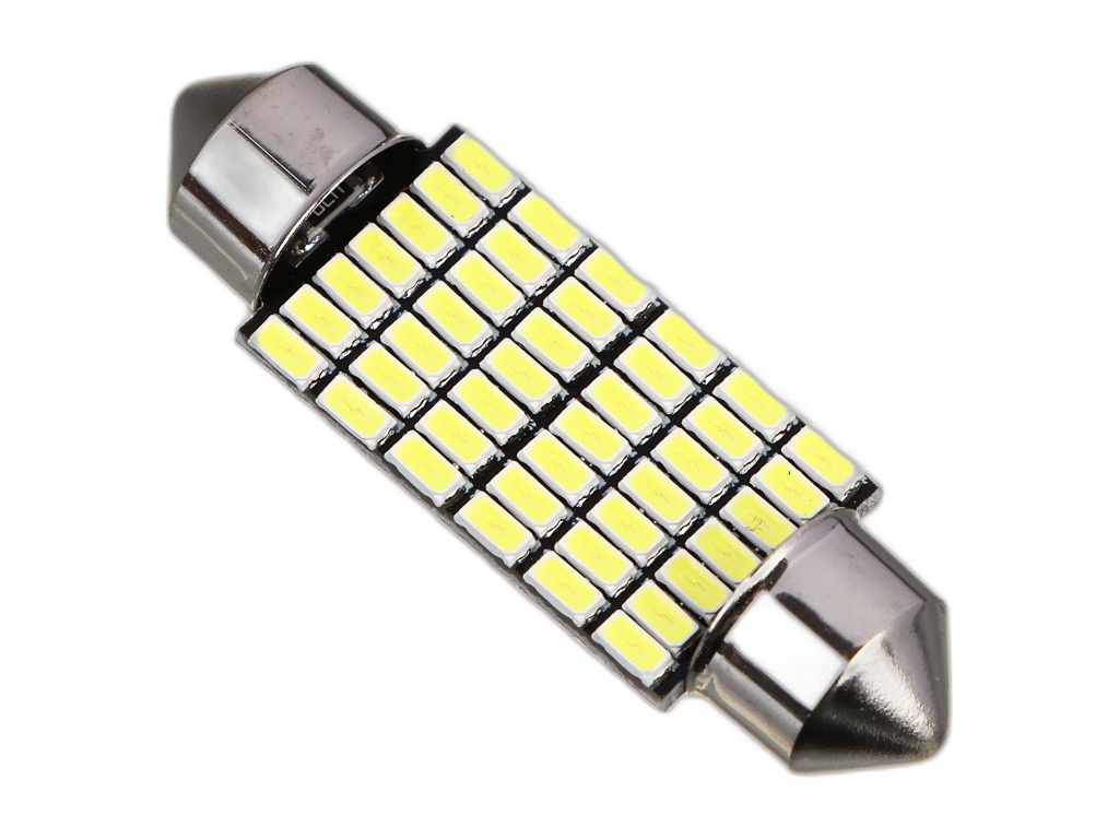 Автолампа диод T10(W5W) 12V 42 SMD диодов 1-контактная белая, габариты, номер, (S08201120) Skyway, артикул ST10-42SMD-3014 — фото автозапчасти
