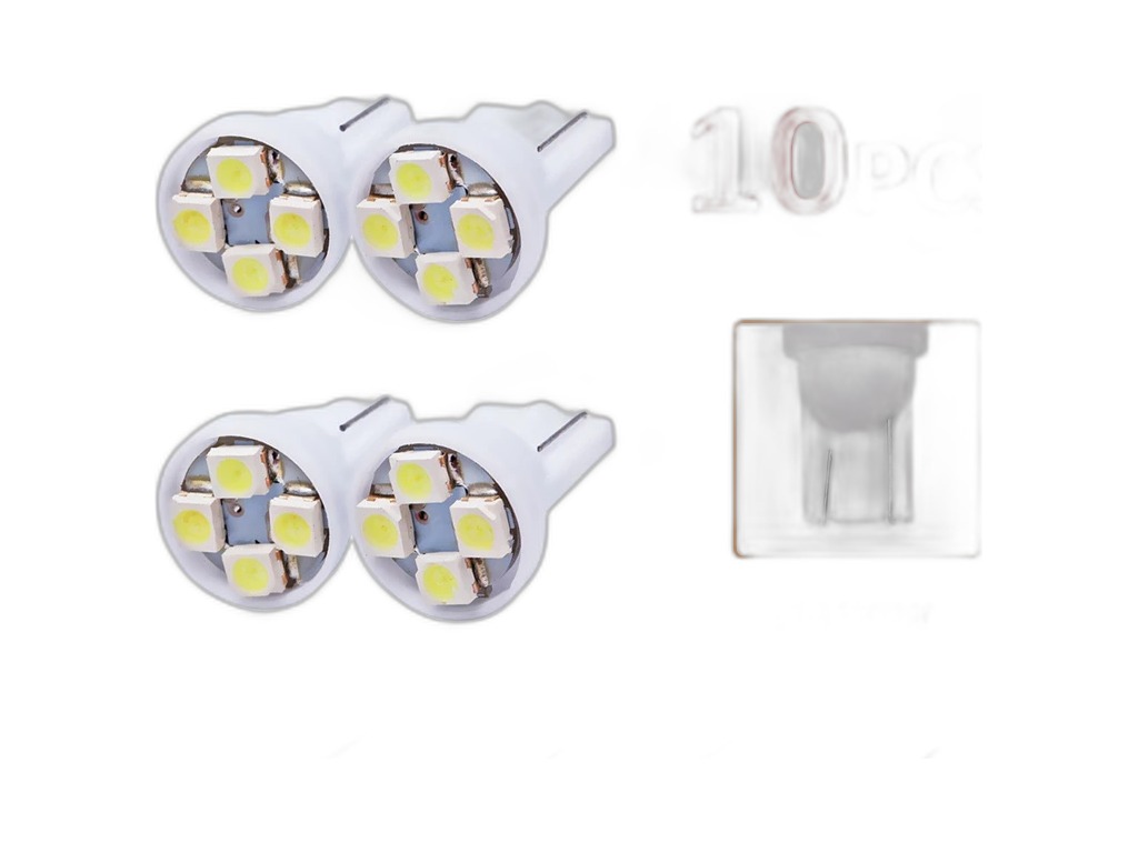 Автолампа диод T10(W5W) 12V 4 SMD диодов без цоколя 1-контактная белая, габариты, номер min10 (S08201119) Skyway, артикул ST10-4SMD-3528 W — фото автозапчасти