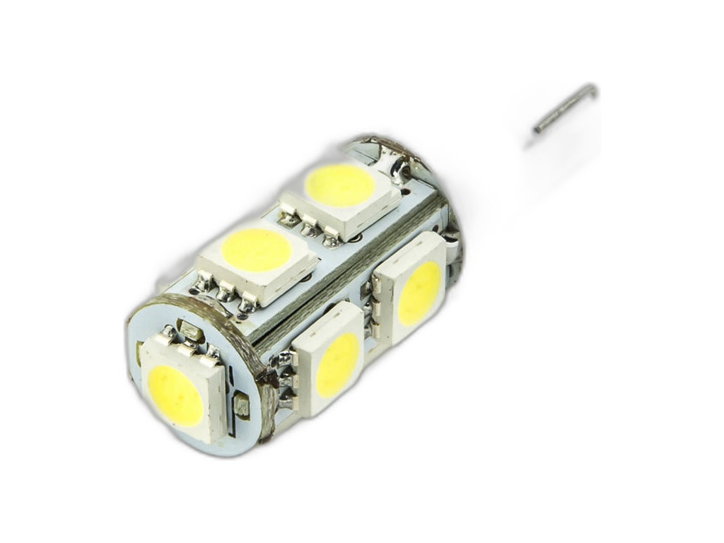 Автолампа диод T10(W5W) 12V 9 SMD диодов без цоколя 1-контактная белая, габариты, номер min2 (S08201133) Skyway, артикул ST10-9SMD-5050 W — фото автозапчасти