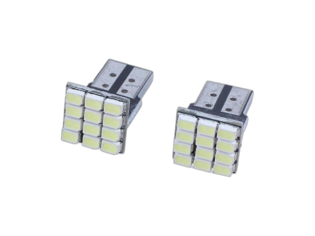 Автолампа диод T10(W5W) 12V 12 SMD диодов без цоколя 1-контактная белая, к-т из 2 шт., габариты, номер (S08201108) Skyway, артикул ST10B-12SMD-1206-T10 — фото автозапчасти