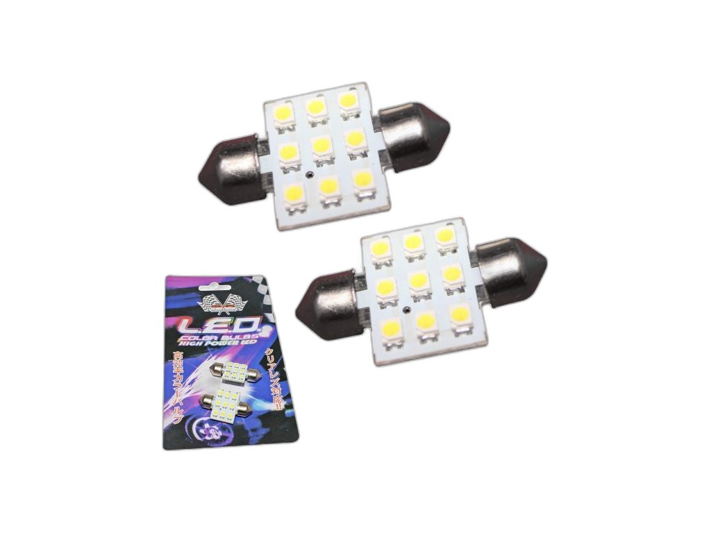 Автолампа диод T10(W5W) 12V 9 SMD диодов без цоколя 1-контактная белая, габариты, номер Skyway, артикул ST10B-9SMD-3528-T10B — фото автозапчасти