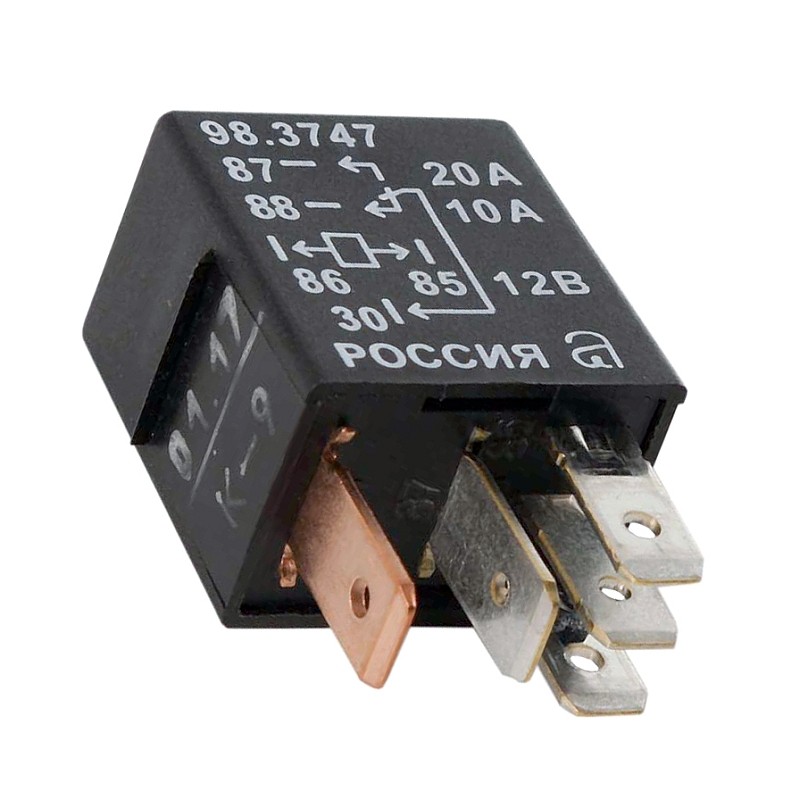 Реле универсальное 5-ти контактное LADA Kalina, Priora, УАЗ, иномарки 12V, 10/20А с боковыми выступами СОАТЭ, артикул 098.3747 — фото автозапчасти