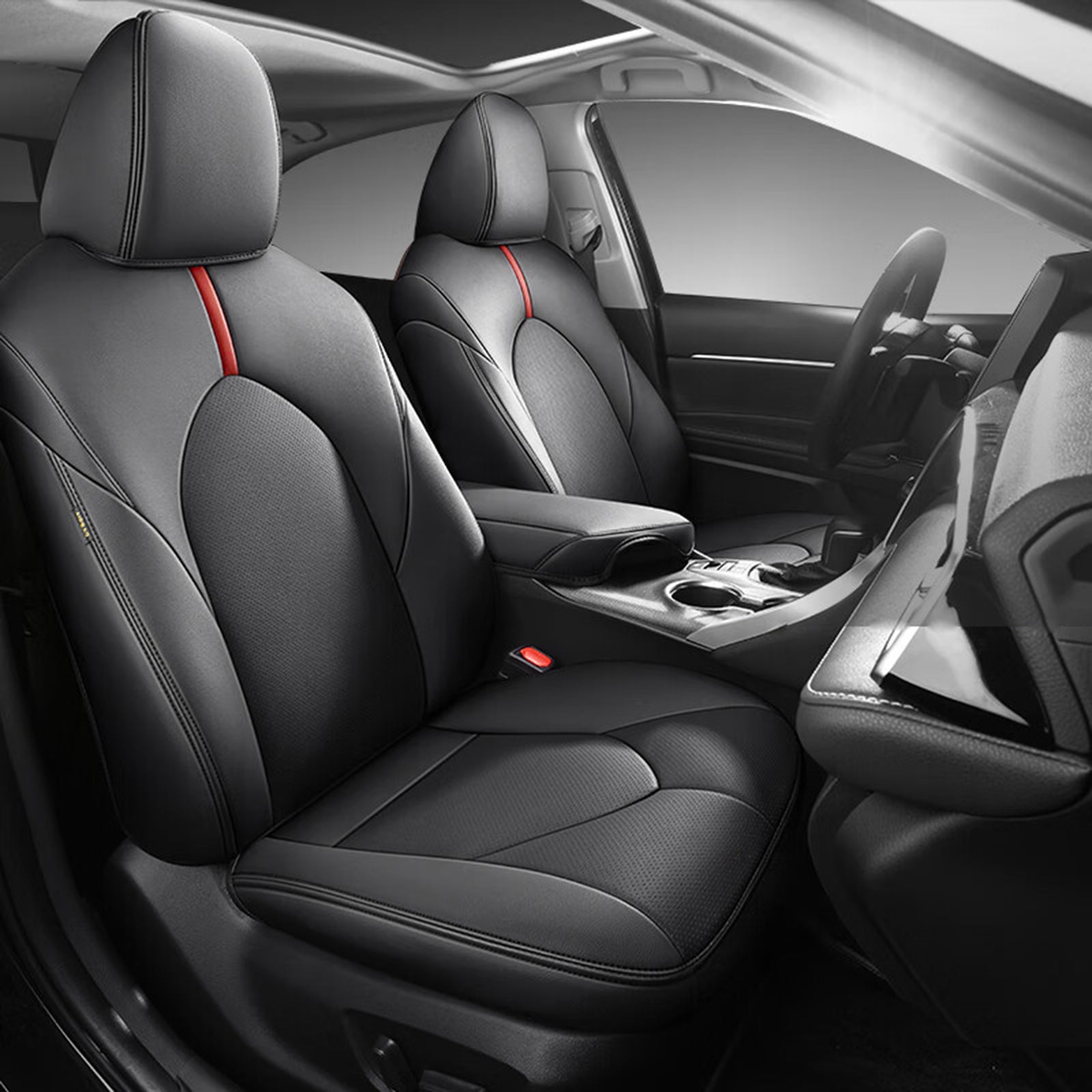 Чехлы сидений Toyota Camry (2018-2021) экокожа, перфорация F1 Style, артикул 112279 — фото автозапчасти