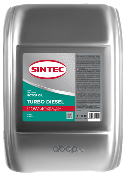 Масло моторное Sintec 10W-40 Турбо Дизель CF-4/SJ п/синтетика 20 л, артикул 122446 — фото автозапчасти