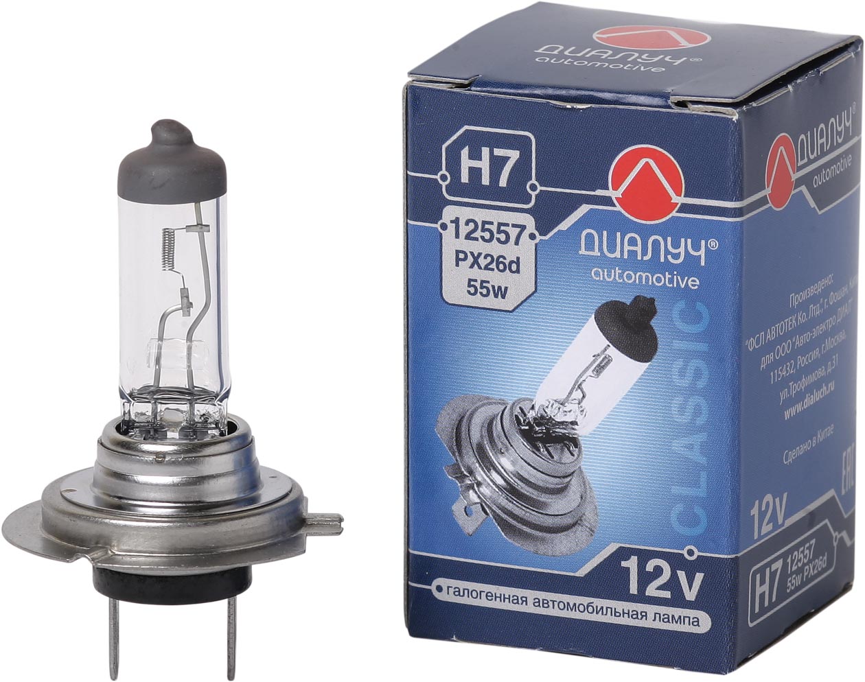 Лампа H7 12Vх55W +30% ДИАЛУЧ, артикул 12557 PLUS — фото автозапчасти
