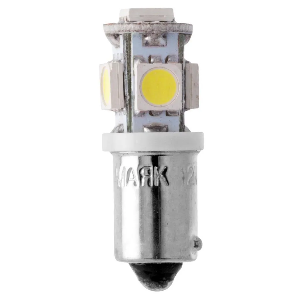 Автолампа T4W, 12V светодиод T8 5SMD BA9s WHITE (габарит). 12T8-W\5SMD "МАЯК" — фото автозапчасти