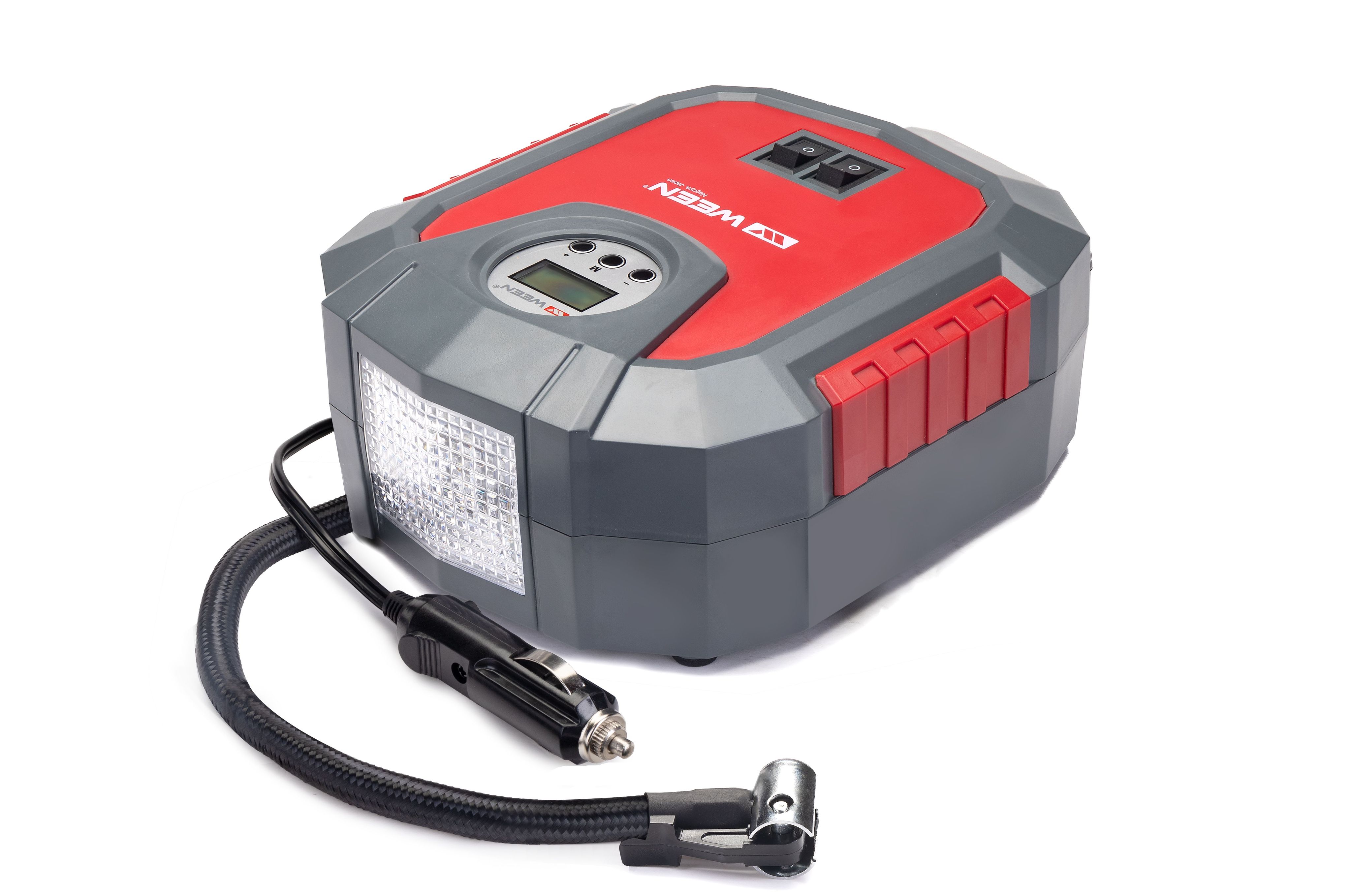 Компрессор автомобильный Digital Pro-1001 10 атм. 30 л/мин. (Цифровой манометр, LED фонарь, комплект переходников, сумка-мешок) (171-1001) WEEN — фото автозапчасти