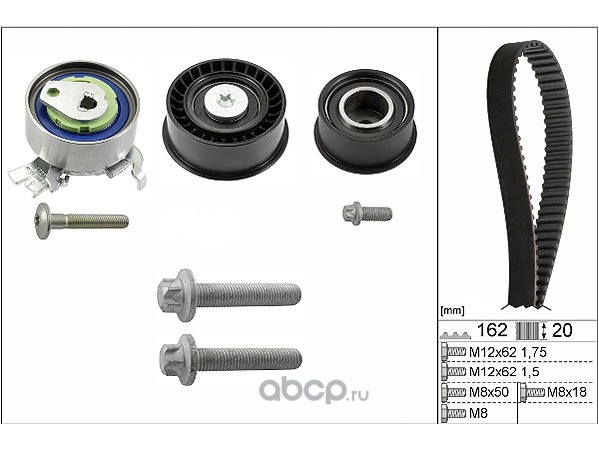Ремкомплект ГРМ GM, (ремень +3 ролика) (162х1296х20) HNBR+PTFE. 93183572 "ROSTECO", артикул 23010 — фото автозапчасти