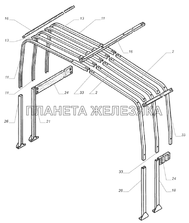 Рейка дуг тента ГАЗ, артикул 330202-8508140 — фото автозапчасти