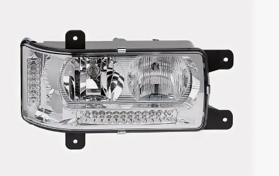 Фара КАМАЗ 6520, 6511, 4308, правая, LED, с ДХО, нов.обр., под лампу Н7, Н1, блок фара в сб., 24В ПРАМО, г. Москва, артикул 44.3775 — фото автозапчасти