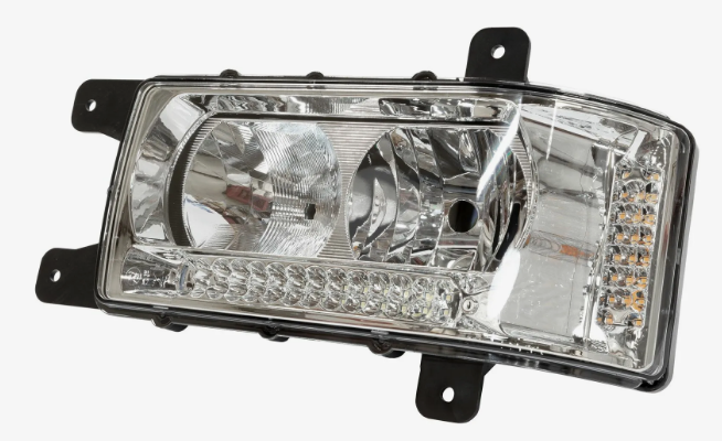Фара КАМАЗ 6520, 6511, 4308, левая, LED, с ДХО, нов.обр., под лампу Н7, Н1, блок фара в сб., 24В ПРАМО, г. Москва, артикул 441.3775 — фото автозапчасти