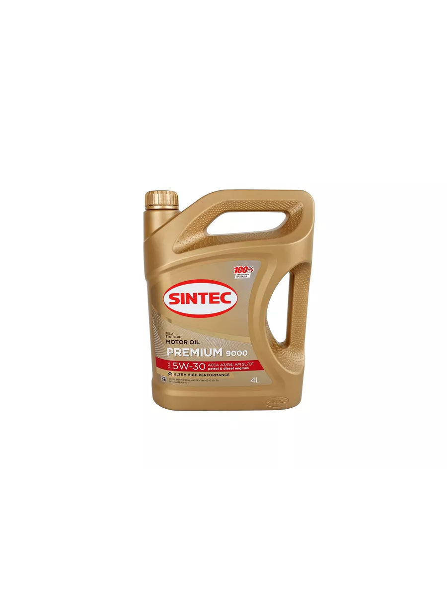 Масло моторное Sintec Premium 9000 5W-30 SL/CF, A3/B4 синтетика 4 л, артикул 600103 — фото автозапчасти