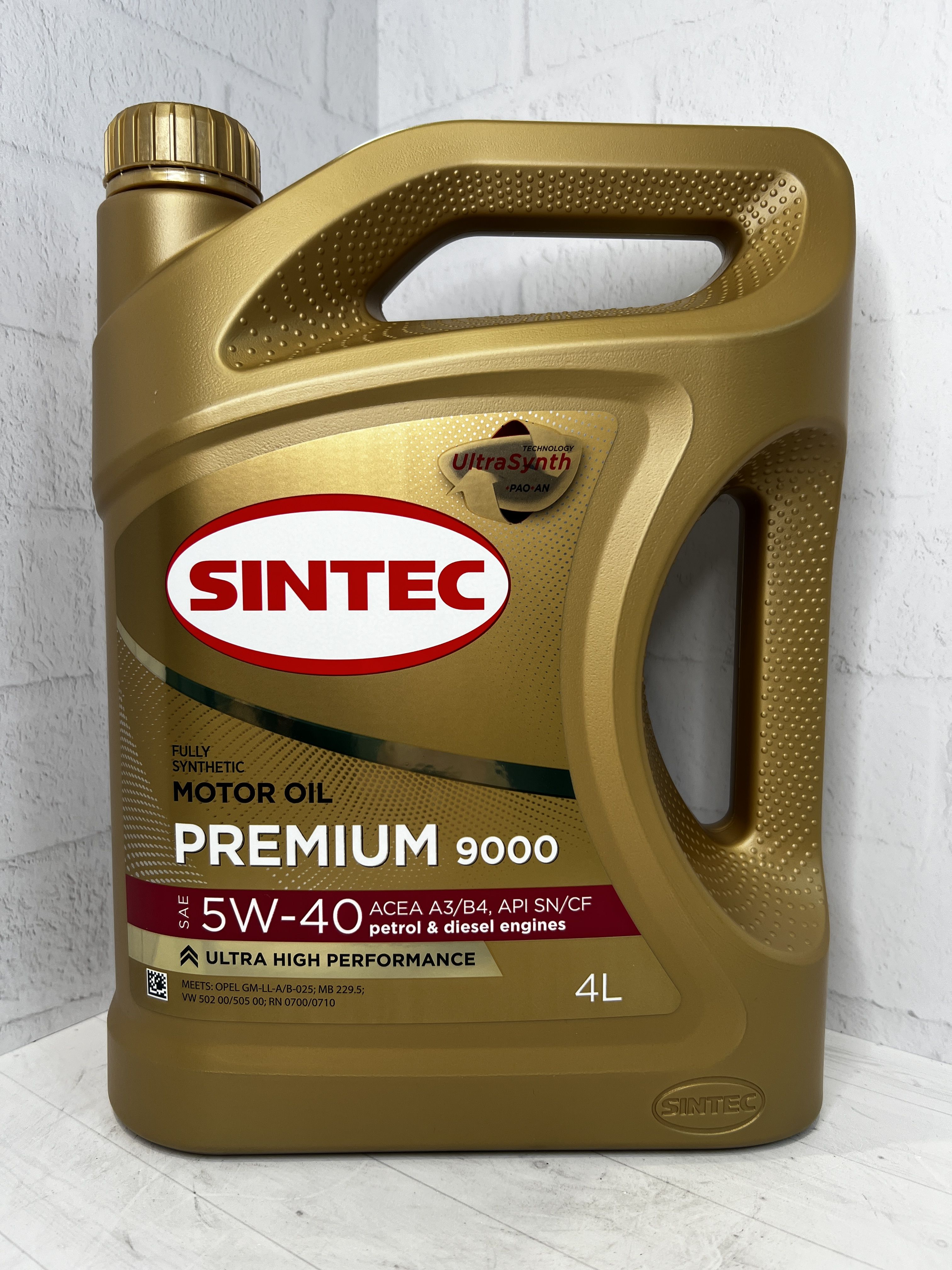 Масло моторное Sintec Premium 9000 5W-40 SN/CF, A3/B4 синтетика 4 л, артикул 600107 — фото автозапчасти