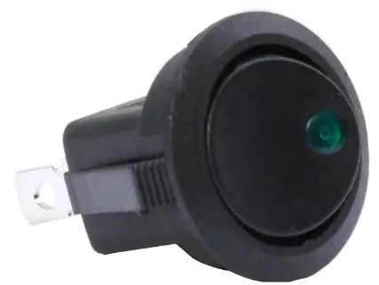 Клавиша 12V 20А круглая черная с зеленой LED подсветкой (3конт.) ON-OFF. 905475 "Nord YADA" — фото автозапчасти
