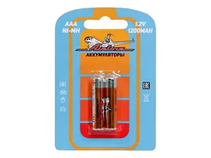Батарейка ААА HR03 аккумулятор Ni-Mh 1200 mAh, к-т 2шт. (AAA-12-02) AirLine — ракурс 1