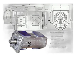 Насос НШ50, КАМАЗ 6520, МАЗ 6516, БЕЛАЗ, КРАЗ подъёма кузова, левый, 250 бар, алюминтевый корпус, серия "BELAR" MASTER GP 3BH50L-A204A, НШ50С-3Л, артикул НШ 50М-4Л
