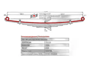 Лист №1 рессоры задней ГАЗ 24, 2410, 31029, 3110, 3102 Волга, артикул 24-2912101
