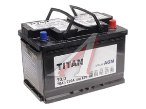 Аккумулятор "TITAN" AGM 70 Ah, 12V пуск.ток 720 А обратная полярность (- ; +), артикул 4610082702110