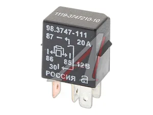 Реле 4-х конт. замык. ВАЗ 1117-1119 Калина, 2170-2172 Приора, Волга, ГАЗель, Соболь, УАЗ Патриот, нов.обр., 12В, 20А, с Т-образ. выступом, с резистором, малогабаритное (38.3787-11, 38.3787-10, 98.3747-12, 98.3747-10, 982.3747-10, 1119-3747210-10, 3163-80-3747092, 11190-3747210-10, 64.3787-111), артикул 98.3747-111 СТ.