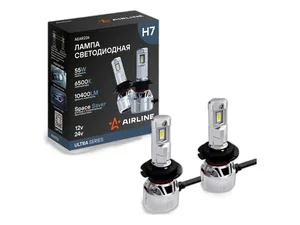 Автолампа светодиодная H7 ULTRA, 12/24В, 55Вт, 10400Лм (5200Лмх2), 6500К, к-т 2шт., цвет свечения белый, встроенная обманка-эмулятор, предотвращающая мерцания ламп и появление ошибок, артикул AEAR226