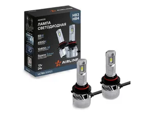 Автолампа светодиодная HB3/HB4 ULTRA, 12/24В, 55Вт, 10400Лм (5200Лмх2), 6500К, к-т 2шт., цвет свечения белый, встроенная обманка-эмулятор, предотвращающая мерцания ламп и появление ошибок AirLine — ракурс 1