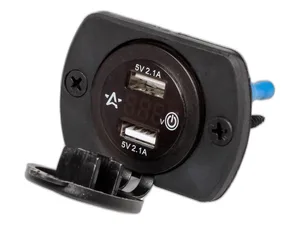 Розетка USB встраиваемая влагозащ. с 2-мя портами и вольтметром вкл/выкл., 12/24В, 5В, 2.1А+2.1А, артикул AEBJ203