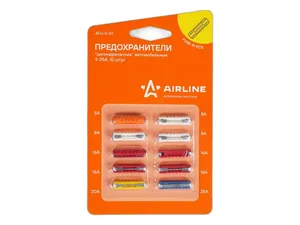 Предохранители "цилиндрические" в блистере (10 шт) 5-25А. AFU-V-01 "AIRLINE"