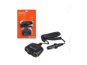 Прикуриватель-разветвитель 2-а гнезда+2USB, витой шнур L=1000мм., штекер-фиксатор, 12В, 8А, уп. блистер, артикул ASP-2U-11