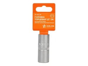 Головка торцевая 16мм., 1/2" 6-гранная DR, свечная, резиновые фиксаторы, артикул AT-S12-40