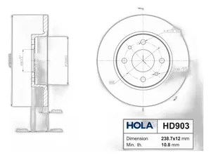 Диск передний торм. ВАЗ 2108-099, ЗАЗ Таврия, МОСКВИЧ 412, 2141, HD903 "HOLA"
